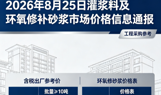 东港2026年8月25日灌浆料及环氧修补砂浆市场价格信息通报